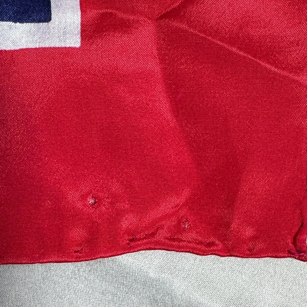 Bill Blass Vintage Red, Gold, Blue Scarf with Coat of Arms and Acanthus  Design.
